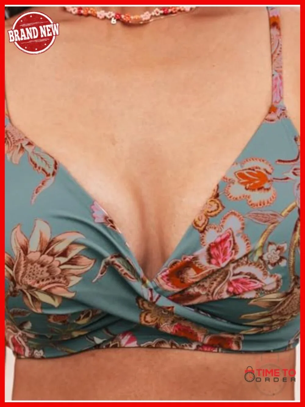 High Waisted Bikini Set V Neck Twist Front Adjustable Spaghetti Straps